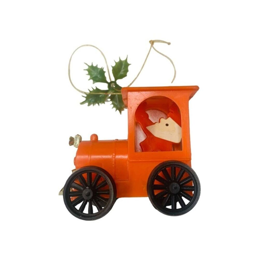 Vintage Doubl Glo Plastic Santa Train Ornament Hong Kong 3.8"